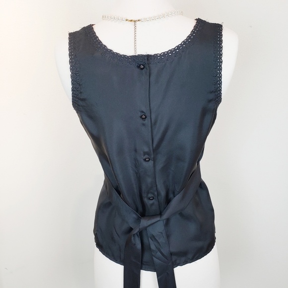 Wendy Hil Black 100% Cotton Lace Trim Tank Top - Picture 2 of 6